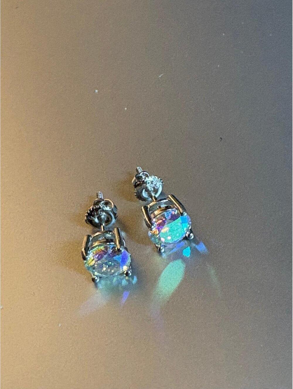 Iridescent moissanite 2 carat studs